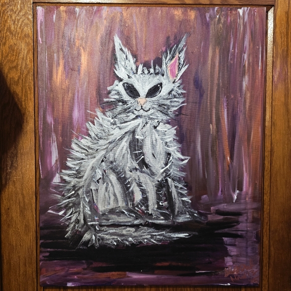 HANDCRAFTED Abstract Cat Painting HANDPAINTED Alien Artwork HANDMADE Wall Decor - Picture 3 of 17
